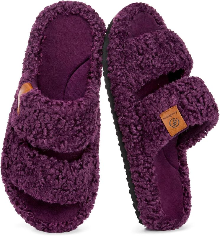 EverFoams Womens Fuzzy Open-toe Slippers Soft Comfy (9/10)