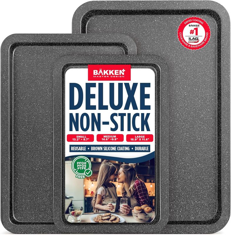 BAKKEN 3-Piece Kitchen Baking Pans - Small, Medium, and Large Cookie Pan