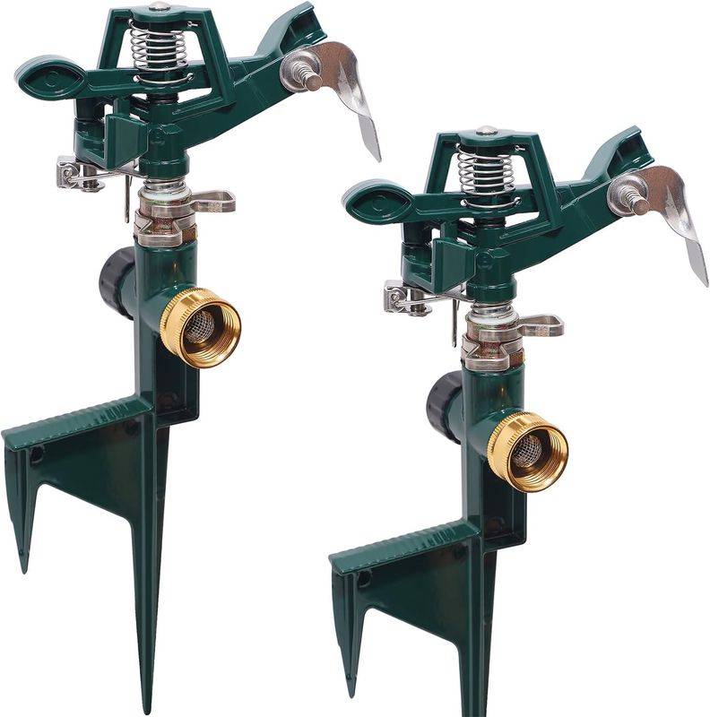 Biswing 2 Pack Impact Sprinkler Head on Metal Step Spike, Heavy Duty Zinc Alloy