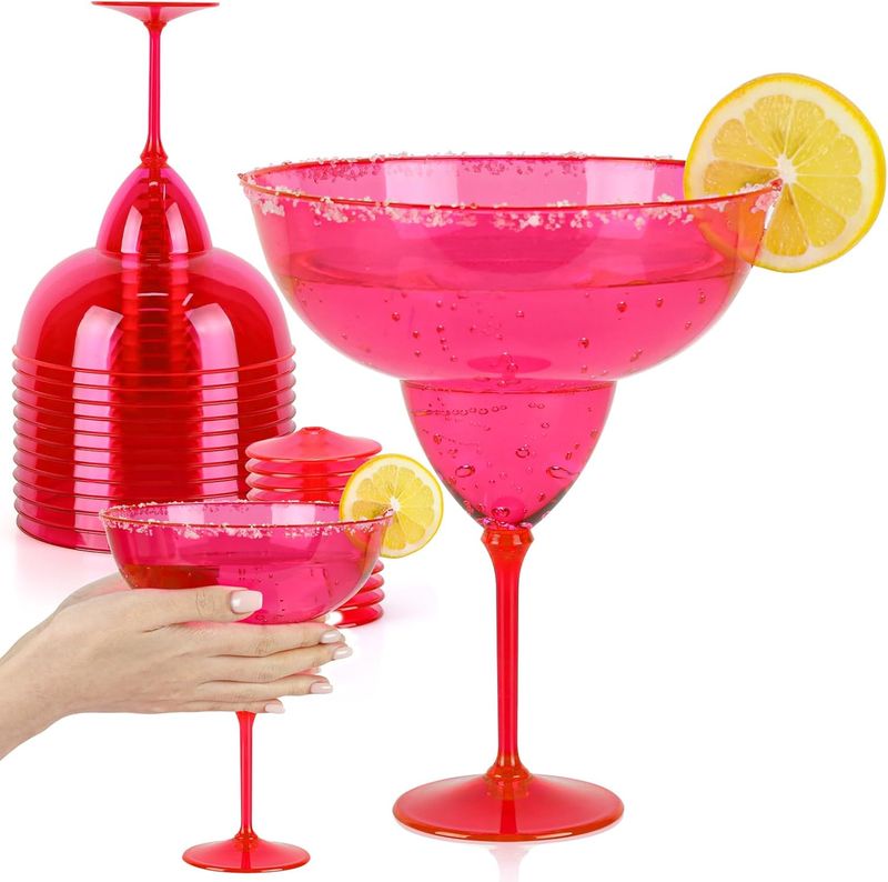 30OZ Margarita Glasses Pink 12 Pcs Plastic Giant Martini Glass Extra Large