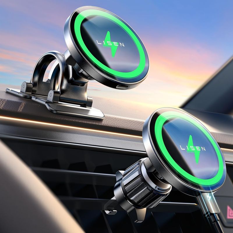 LISEN 15W MagSafe Car Mount Charger,Travel MagSafe Charger,Wireless Car