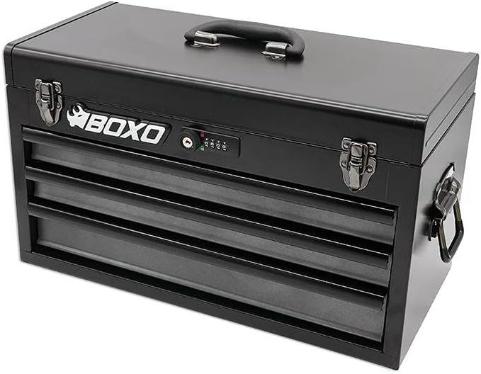 Boxo USA Heavy-Duty 3-Drawer Steel Tool Box - Portable Hand Carry Toolbox