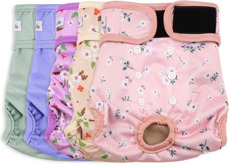 Female Dog Diapers 5Pcs - Premium Reusable Diapers for Doggie in Heat - Highly