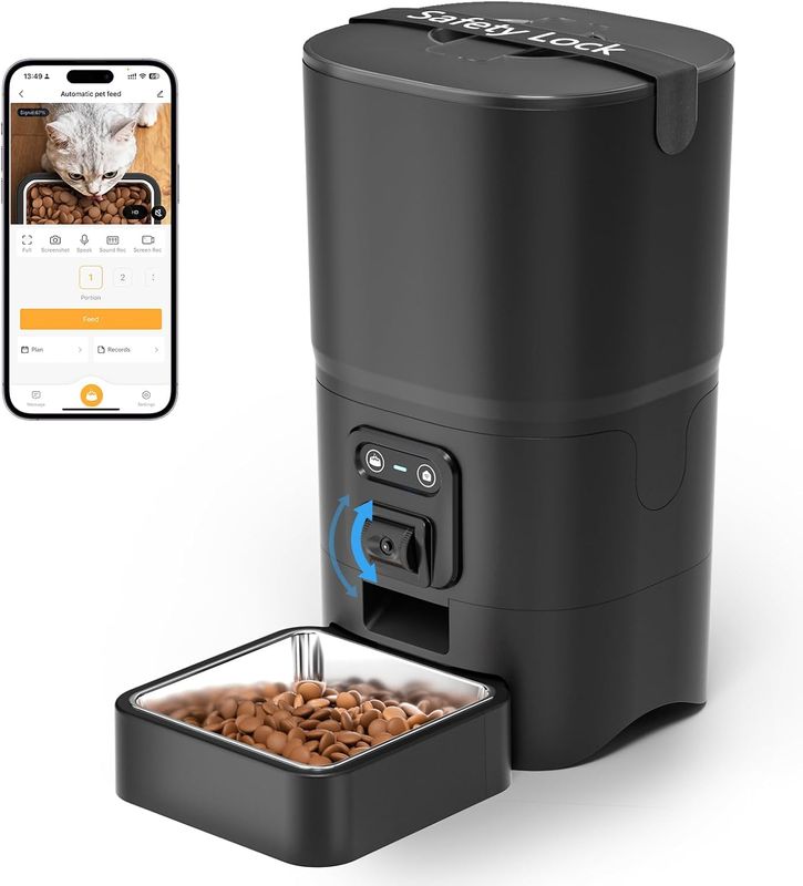 PAPIFEED Automatic Cat Feeder 6L 2.4G WiFi Smart Pet Feeder with Camera &