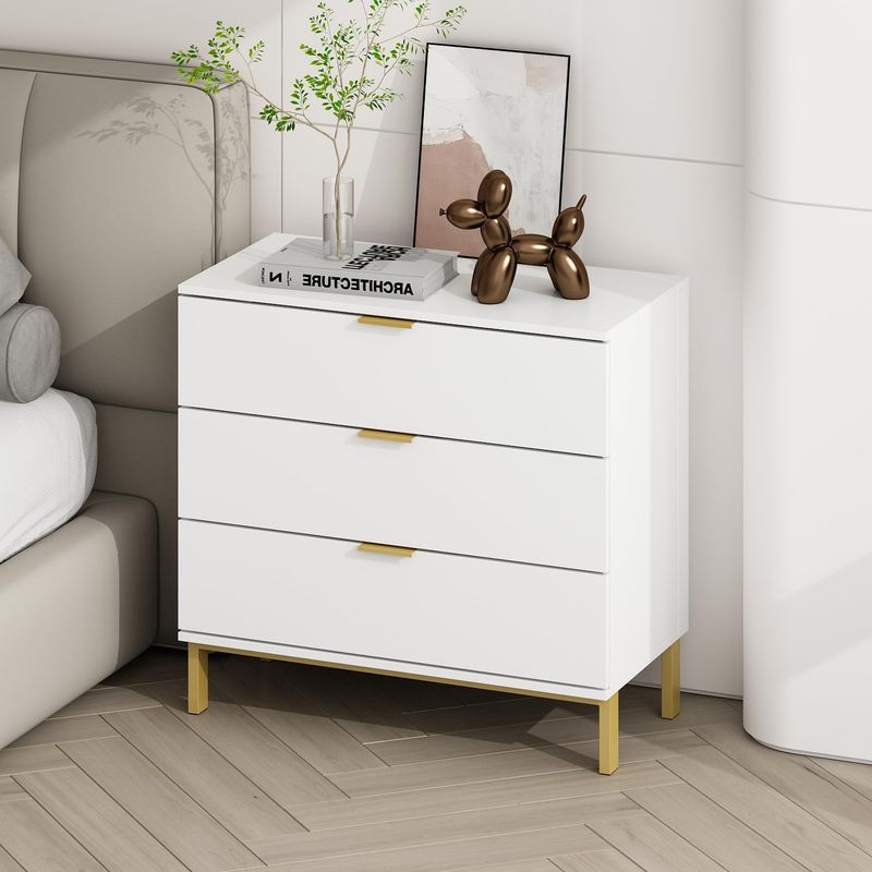FUFU&GAGA White Nightstand, Modern Bedside Table with 3 Drawers, Versatile End