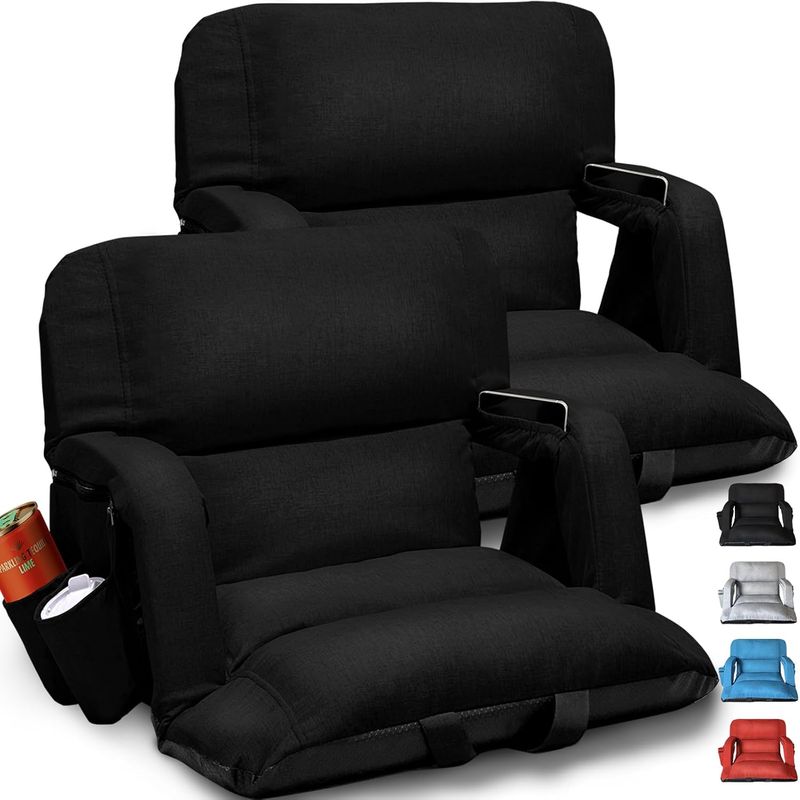 yeyeeyyee 22.5 inch Wide Stadium Seats With Back Support, 2 Pack, Black