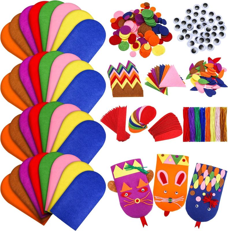 Liliful 32 Pcs Hand Puppet Making Kit Felt Arts and Crafts Sock Puppet Toys