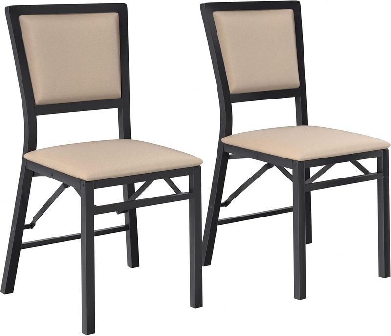 VECELO Foldable Padded Seats with Heavy Duty Metal Frame, Beige, 2 Set