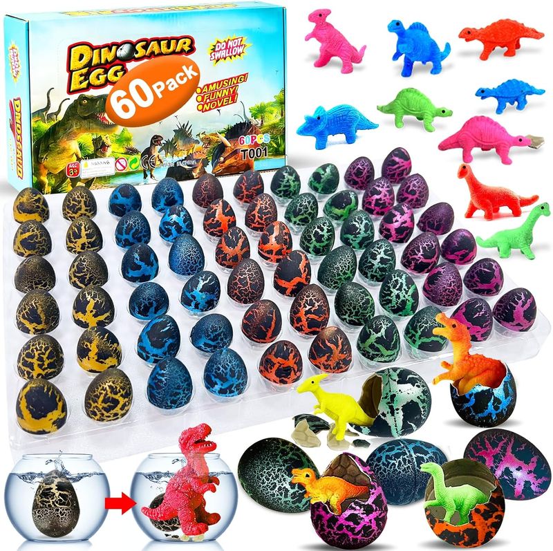 60 Pcs Hatching Dinosaur Eggs for Kids Party Favors, Easter Egg Filled with Toys