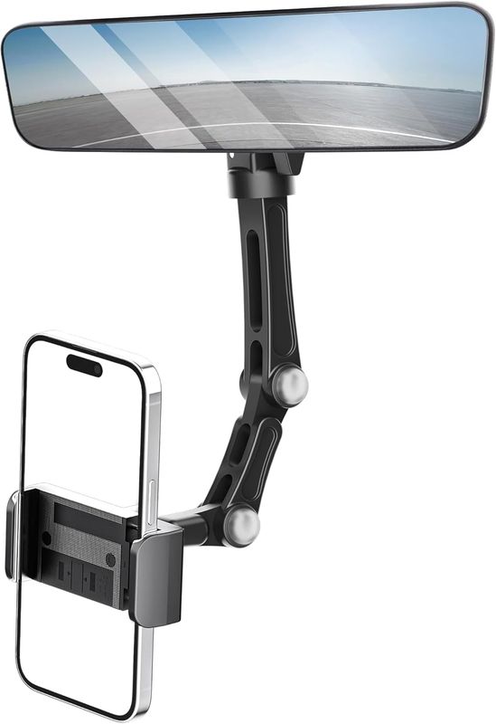 Rear View Mirror Phone Holder, Premium Aluminum Alloy Mount with Multi-Angle