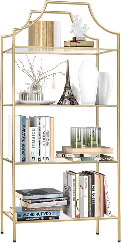 GIFTTROVE 4 Tier Metal Book Shelf, Gold, 66.3 inchx26 inchx13 inch