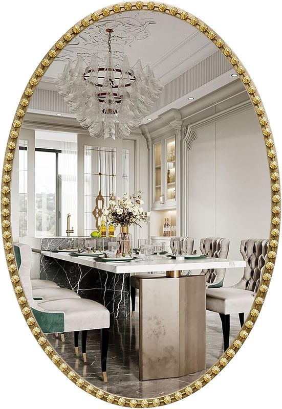JIINGYO Gold Oval Bathroom Mirror, 20 inchx30 inch