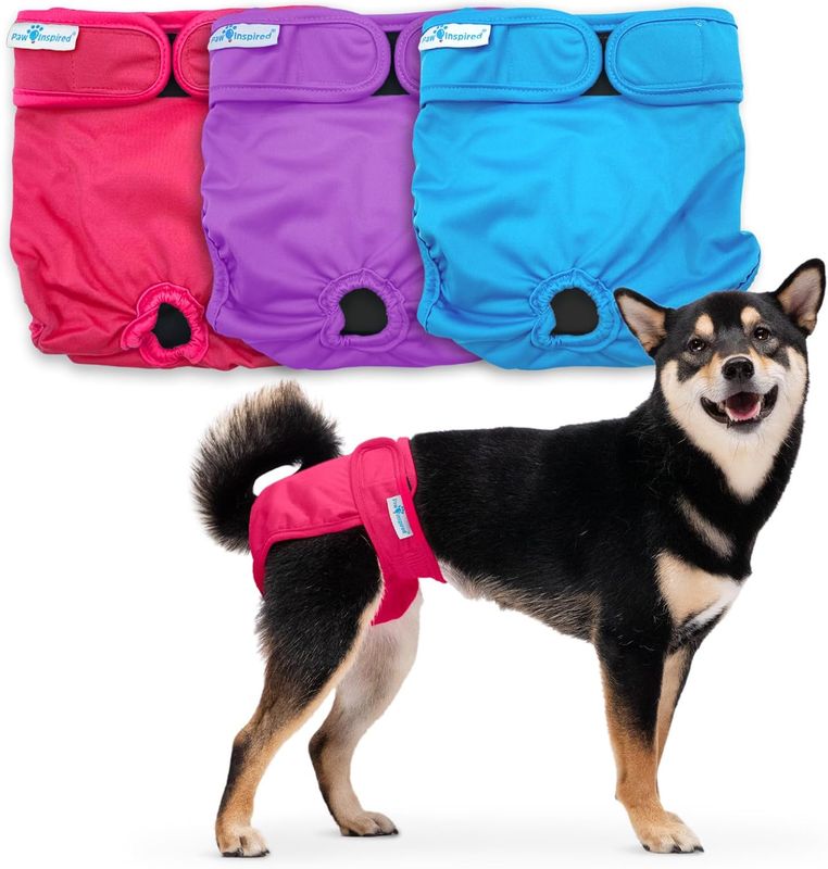 Paw Inspired Washable Dog Diapers (3 Pack) | Reusable Cloth Doggy Diapers M