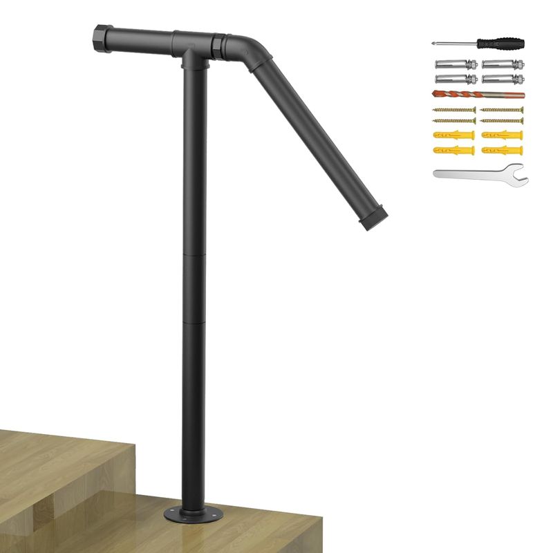 Single Post Handrail Stair Railings for Outdoor Steps Fit 1-2 Steps Outdoor
