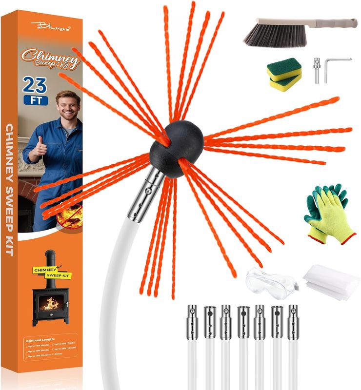 Bluesea 23 Feet Chimney Sweep Kit, Ergonomic Chimney Cleaning Kit, Extends