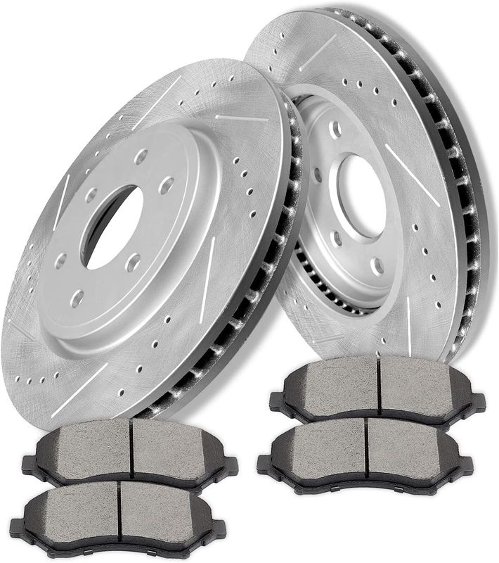 ECCPP 2 Piece Front Brake Rotors and 4 Piece Ceramic Disc Brake