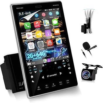 EKAT 9.5 inch Touchscreen Android Double Din Vertical Car Stereo, Universal Fit
