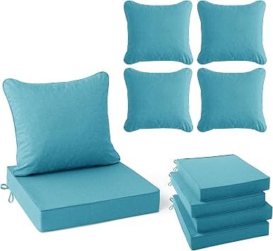 Summsun Faux Linen Outdoor Chair Cushions, 24 inchx24 inch, 4 Set, Teal