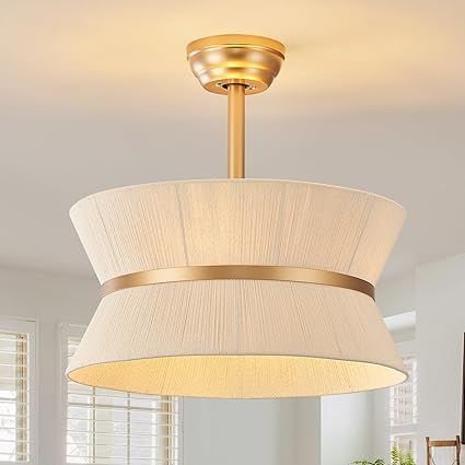 WONGU 20 inch Boho Fandelier Ceiling Fan with Light, Beige Rattan