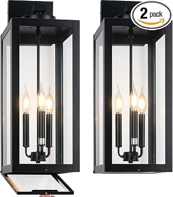 Yolsunes 2 Set, 24 inch Extra Large Fully Enclosed Outdoor Light Fixtures, Black