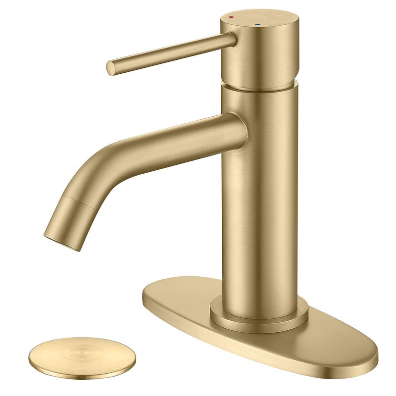 Brushed Gold Bathroom Faucet JXMMP Single Handle with Pop Up Drain & Deck Plate