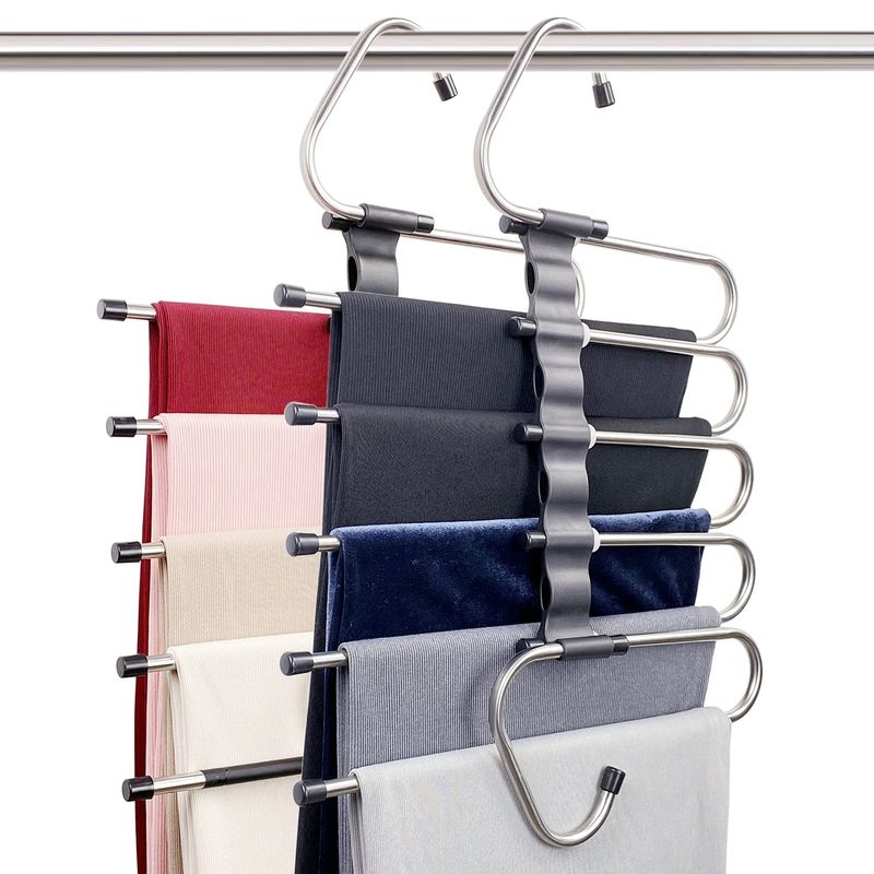 Magic Pants Hangers for Closet 2 Pack Multi-Layer Rack Organizer with Clips