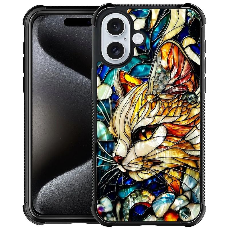 iPhone 16 Plus Case Toulas Stained Glass Cat Design Shockproof TPU Cover