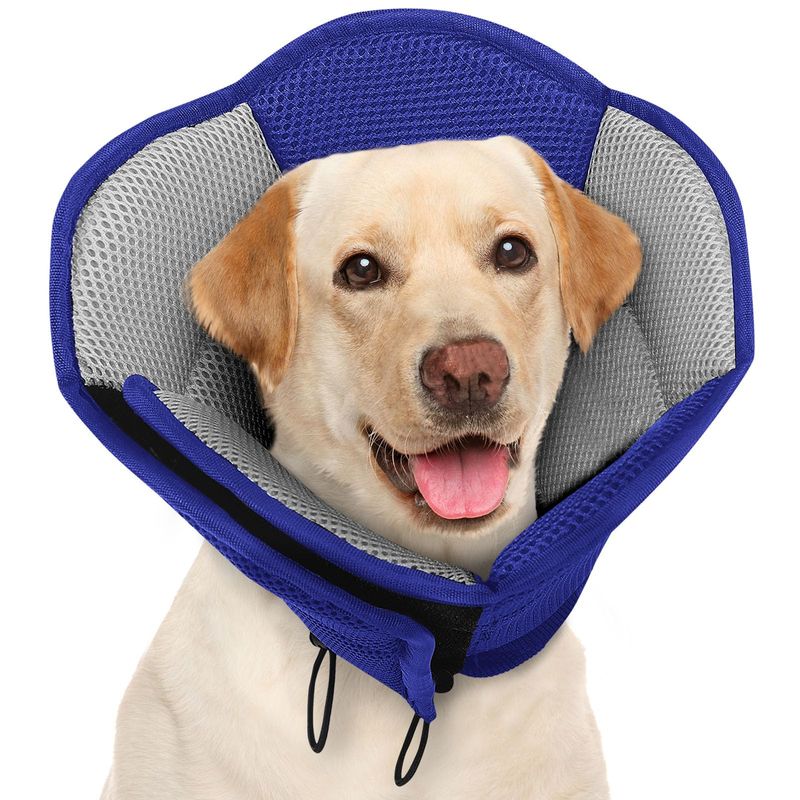 Large Adjustable Dog Cone AOFITEE XL Fabric Collar for Wound Healing Blue