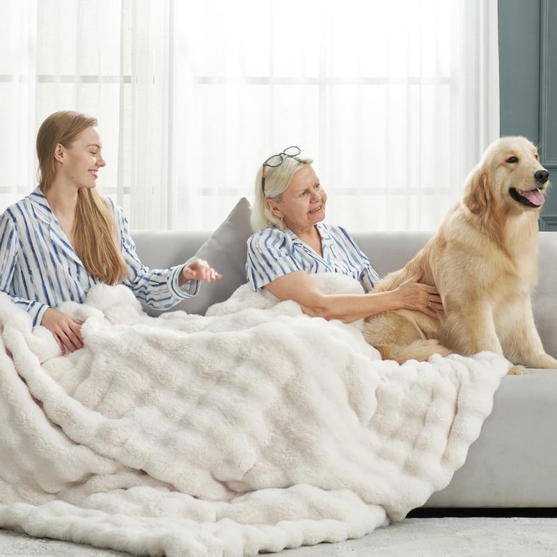 Faux Fur Throw Blanket Cream White 60x80 Inches Cozy Plush Soft