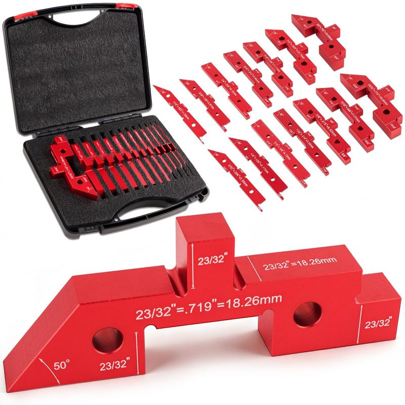 14 Pcs Aluminum Alloy Woodworking Setup Blocks Gauge Set with Case