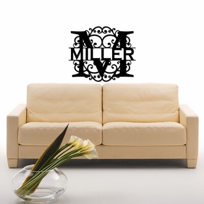 Personalized Curly Split Monogram Family Name Vinyl Decal Personalized Curly Split Monogram Family Name Vinyl Decal
