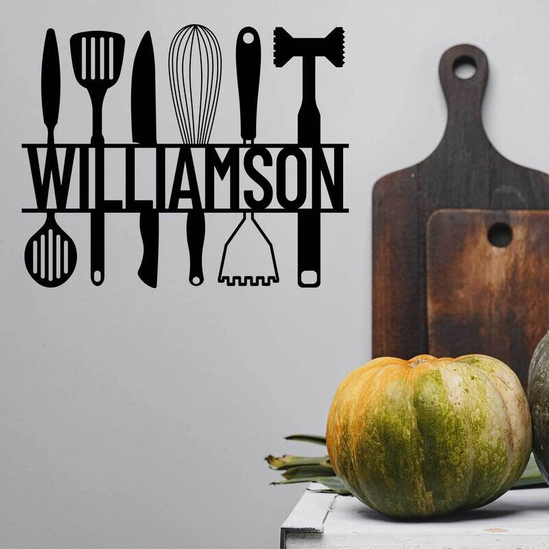 Personalized Kitchen Utensil Family Name Vinyl Decal