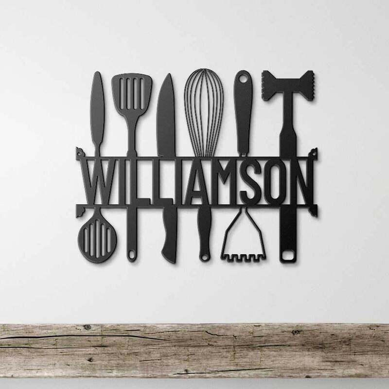 Personalized kitchen Utensils Family Name Sign Personalized kitchen Utensils Family Name Sign