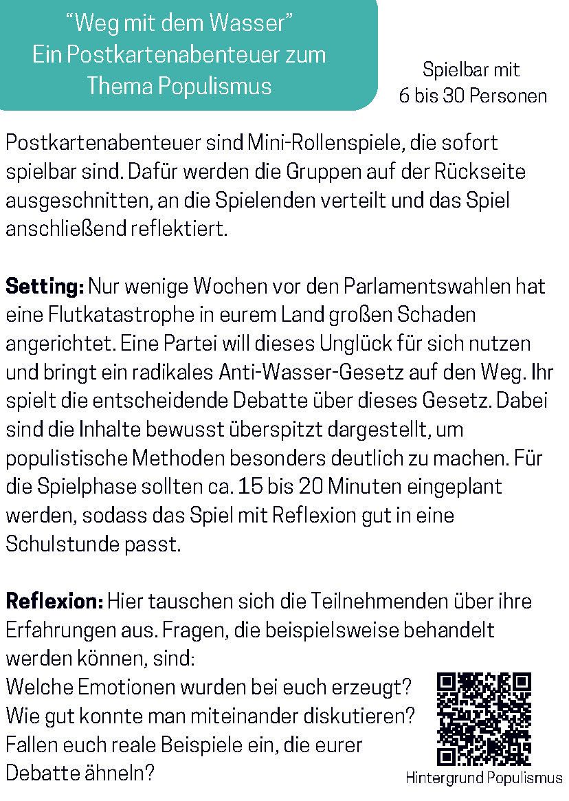 Postkartenspiel zum Thema Populismus