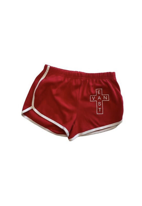 East Van Cross Booty Shorts, Color: Red with White Lining, Size: XS