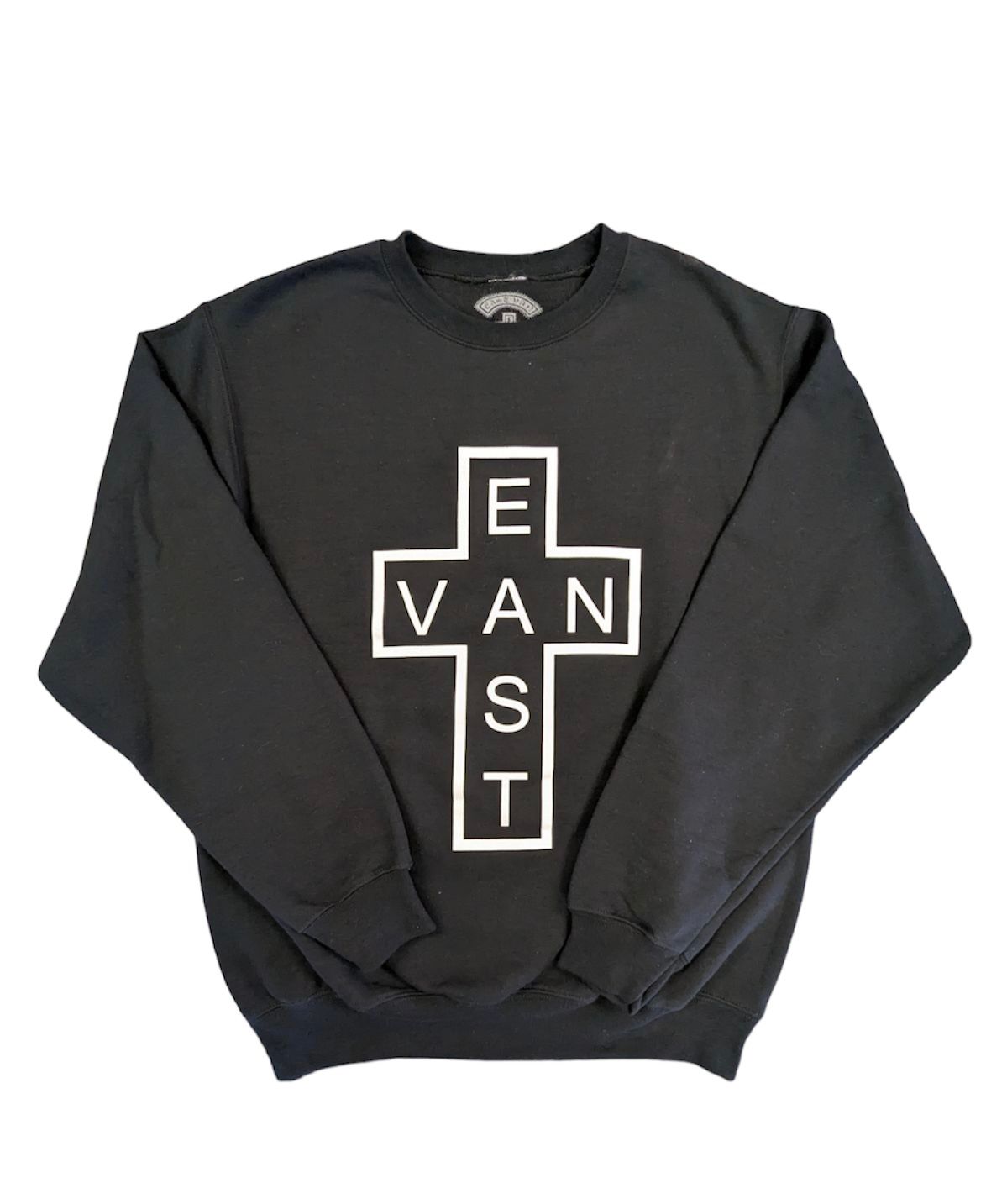 East Van Cross Crew Neck Sweater, Color: Black with White Cross, Size: S
