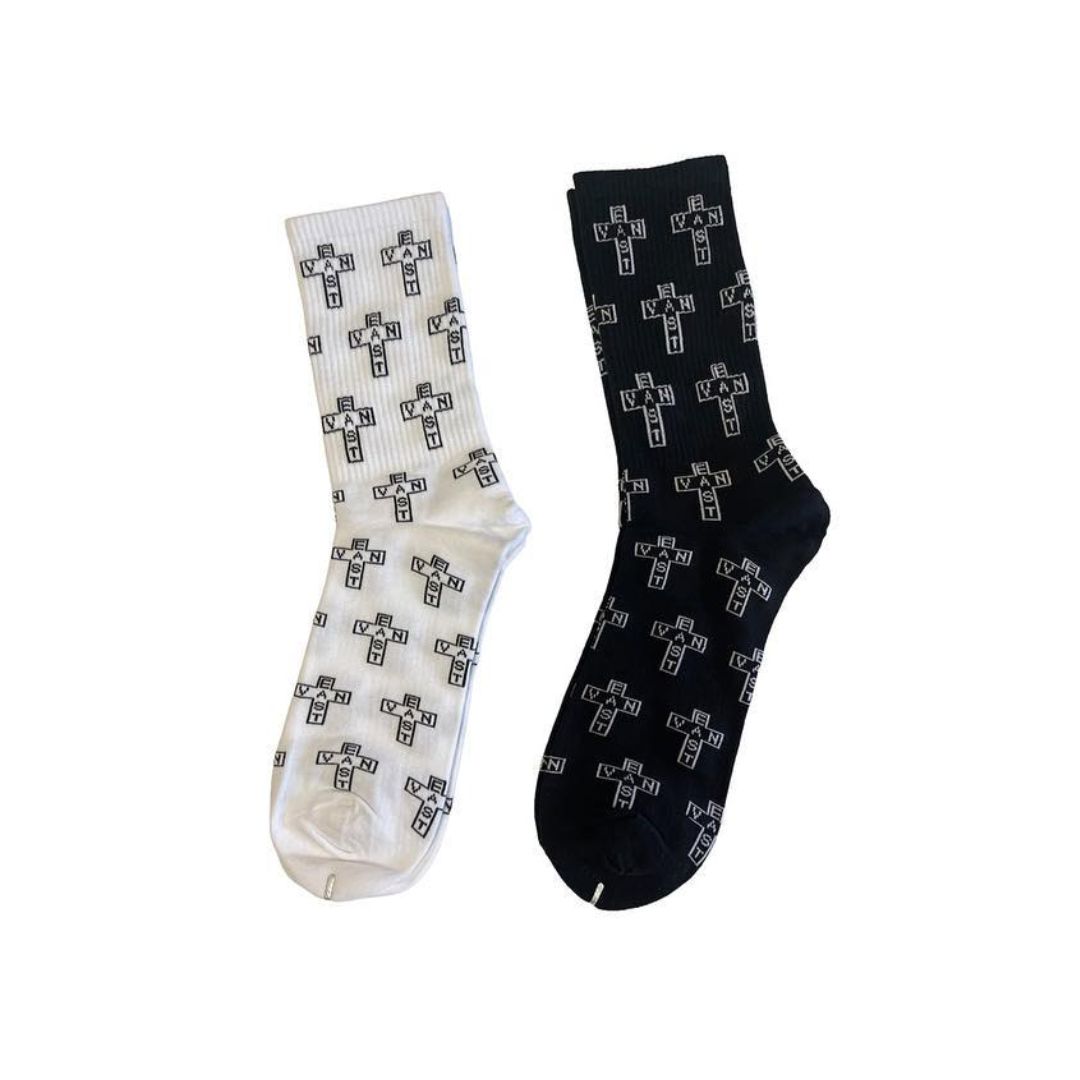 All Cross Socks, Color: Black with White Cross