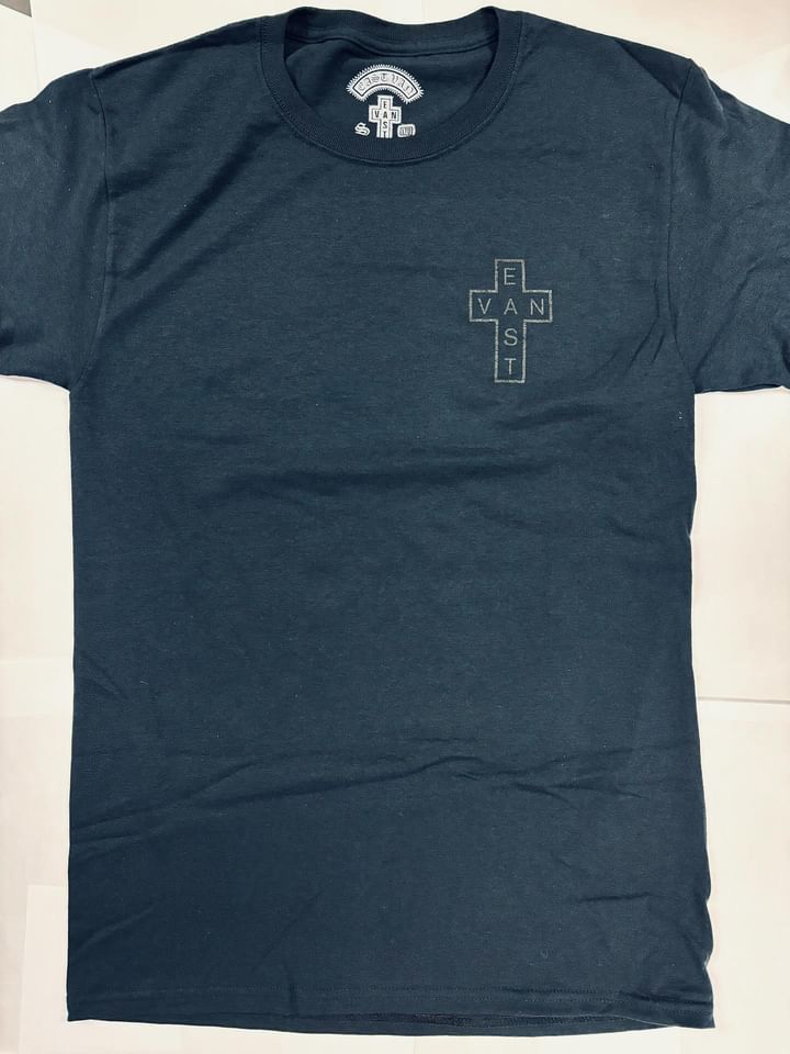 East Van Cross Left Chest &amp; Back Tee, Color: Black on Black, Size: S