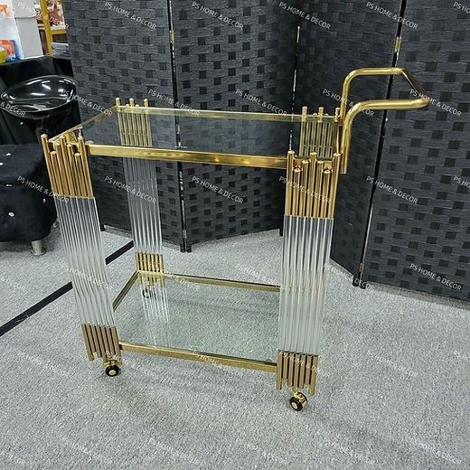 Estelle Luxurious Gold Tempered Trolley Cart