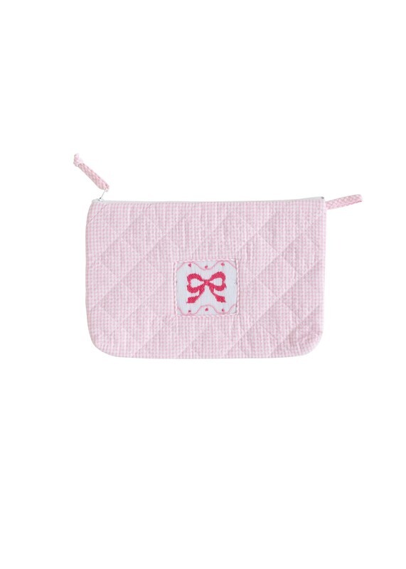 Quilted Cosmetic Bag- Pink Bow