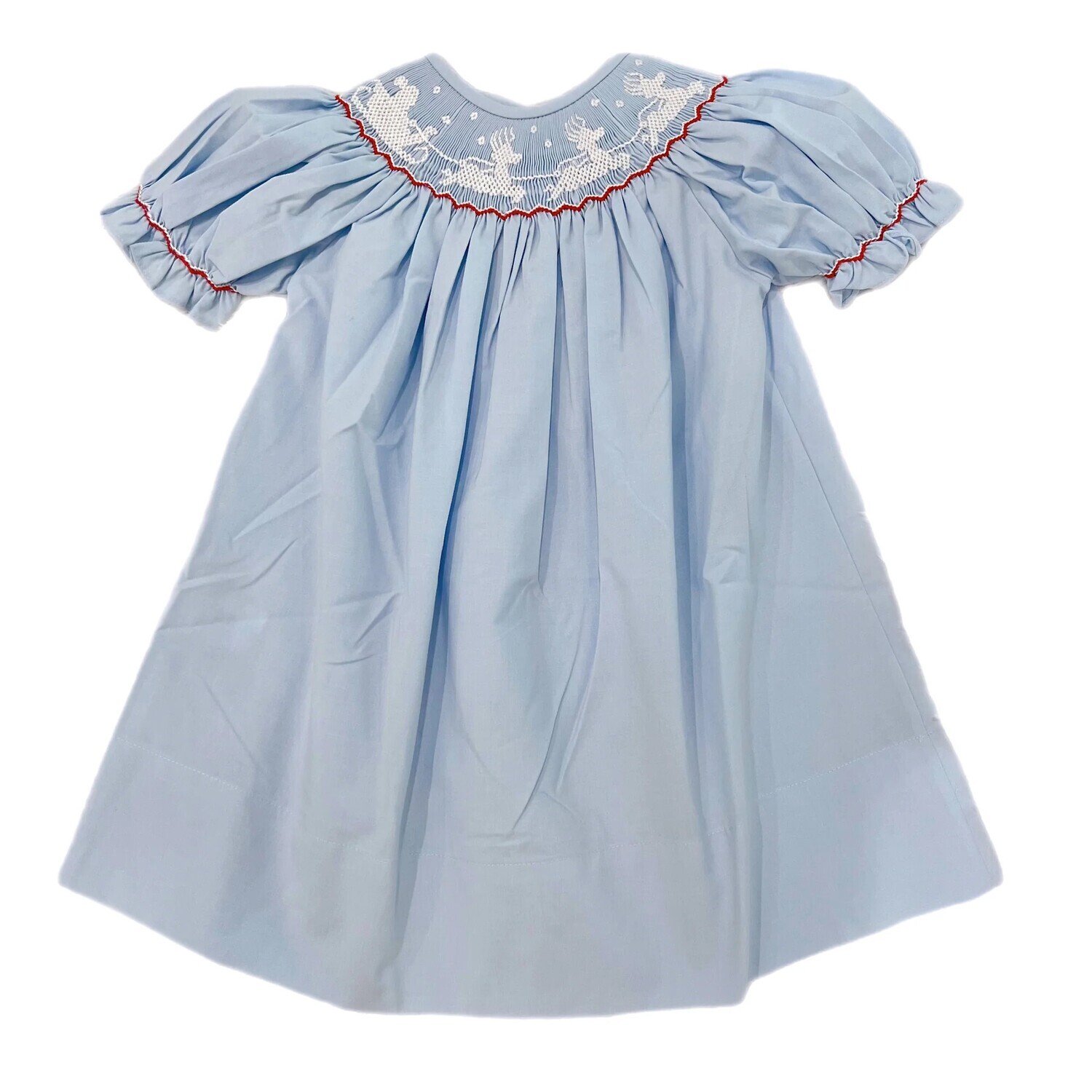 Blue Santa Sleigh Smocked Dress