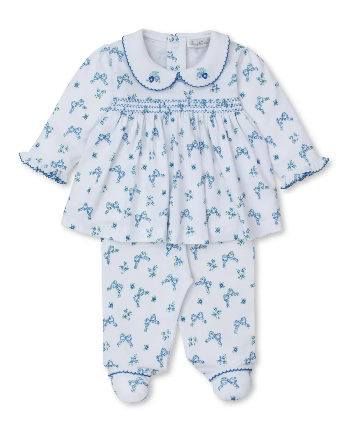 Blooming Bows Smocked Pima Footed Pant Set