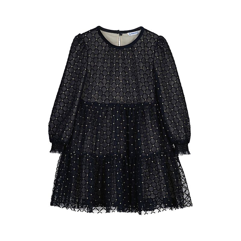 4910 Navy Tulle Printed Dress