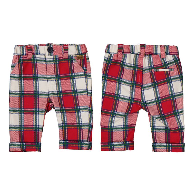 2522 Plaid Long Trousers- Red