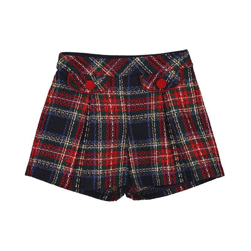 4217 Plaid Shorts- Navy and Red
