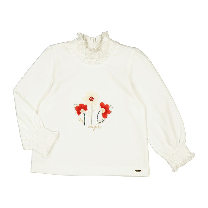 2045 Mockneck Flower Shirt- Natural Cherry