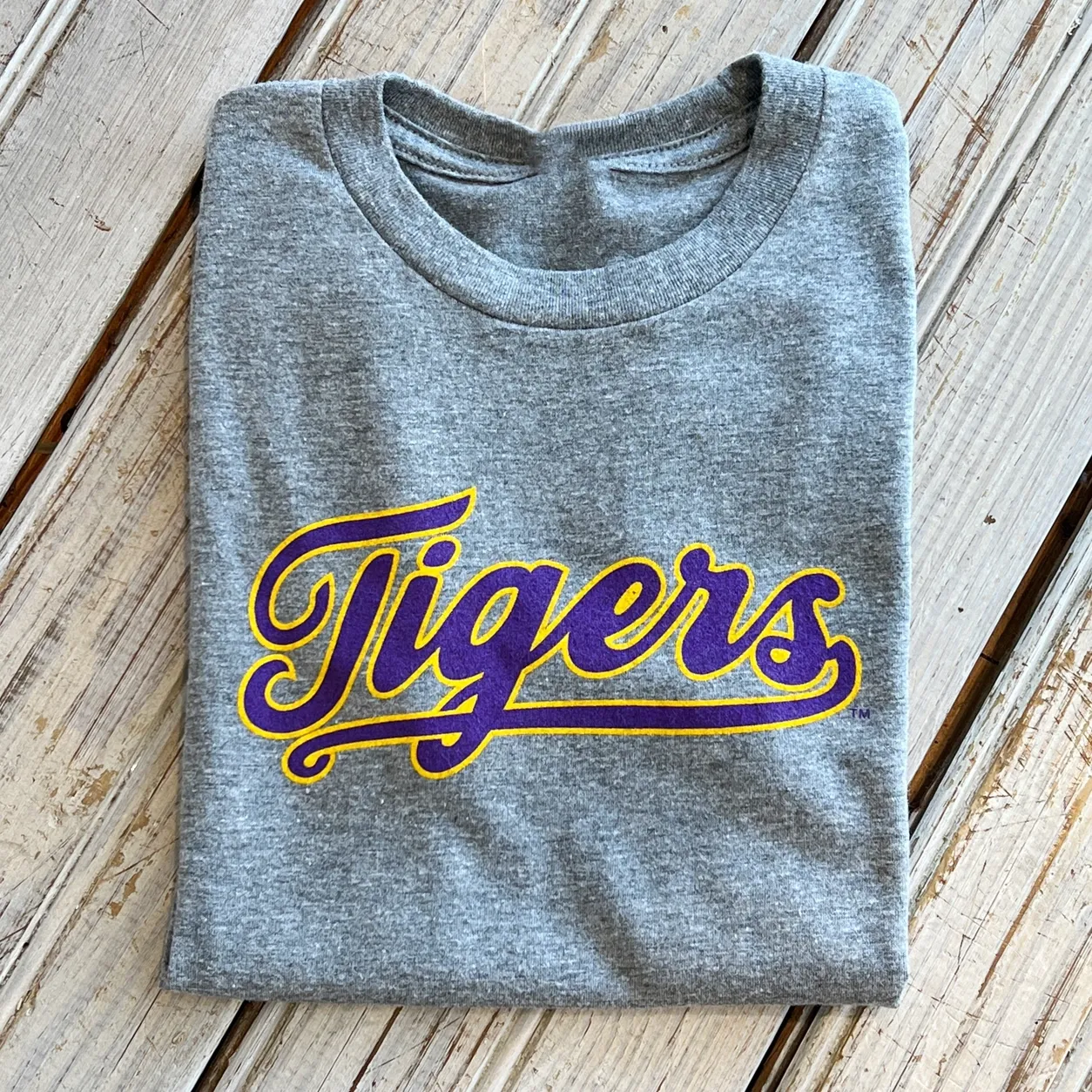 LSU Tiger Script Tee-Grey
