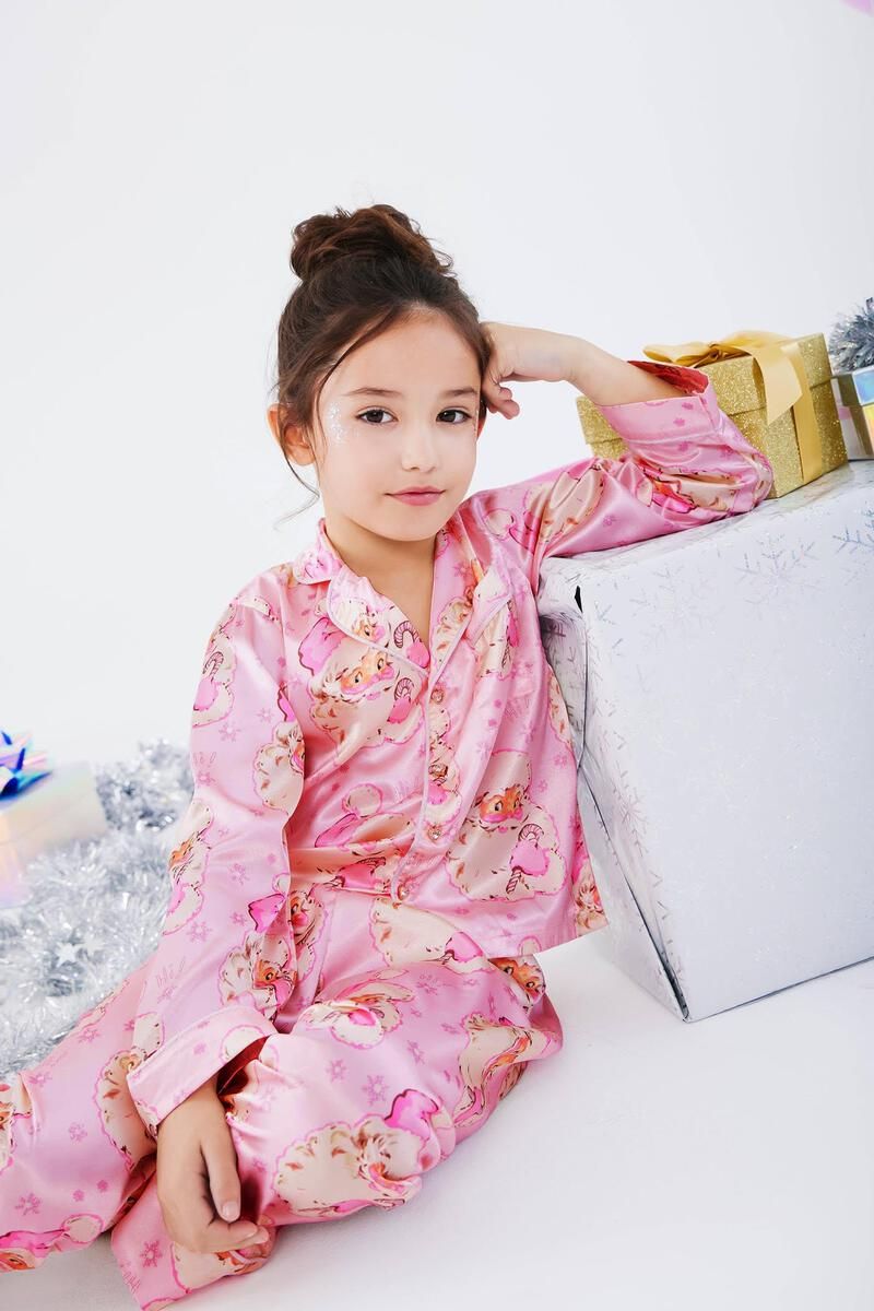 Girls Silk Santa Pajama Set