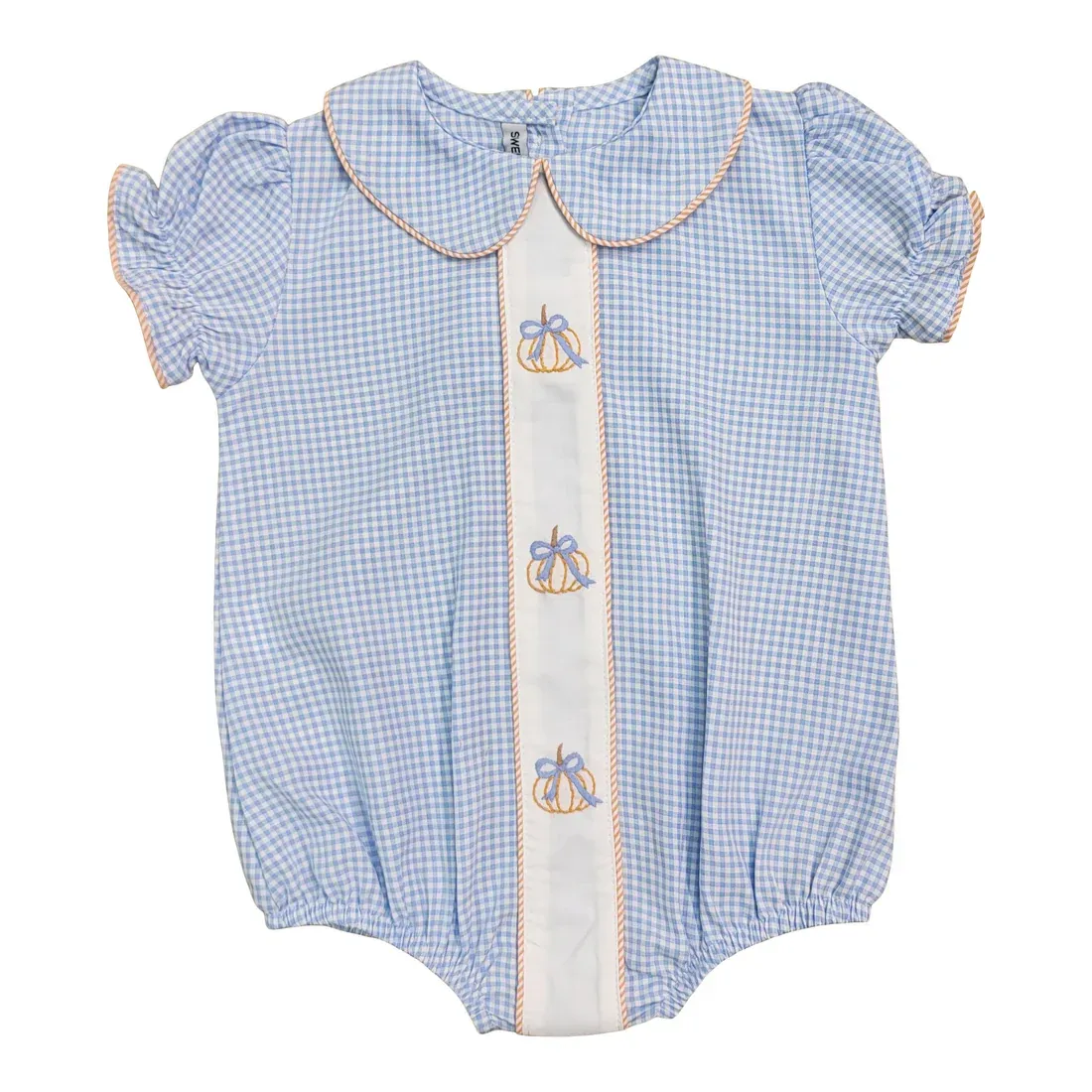 Girls  Blue Gingham Pumpkin Bow Bubble