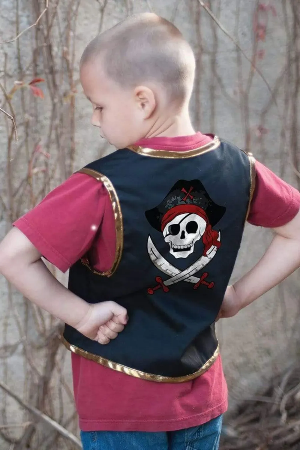 Pirate Vest &amp; Eye Patch, Black/Red (size 4-7)